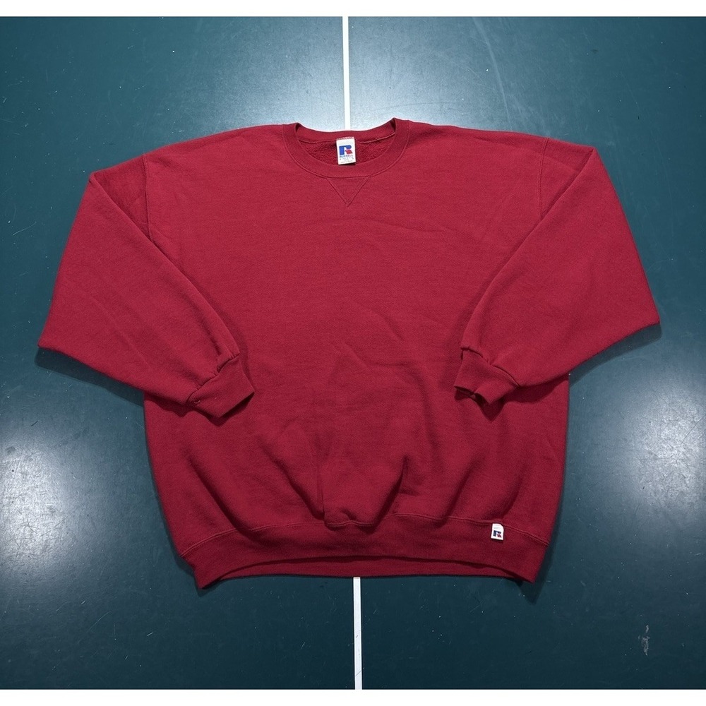 Vintage Russell Athletic Crewneck Sweatshirt Red Blank Pullover Men's 2XL 90s